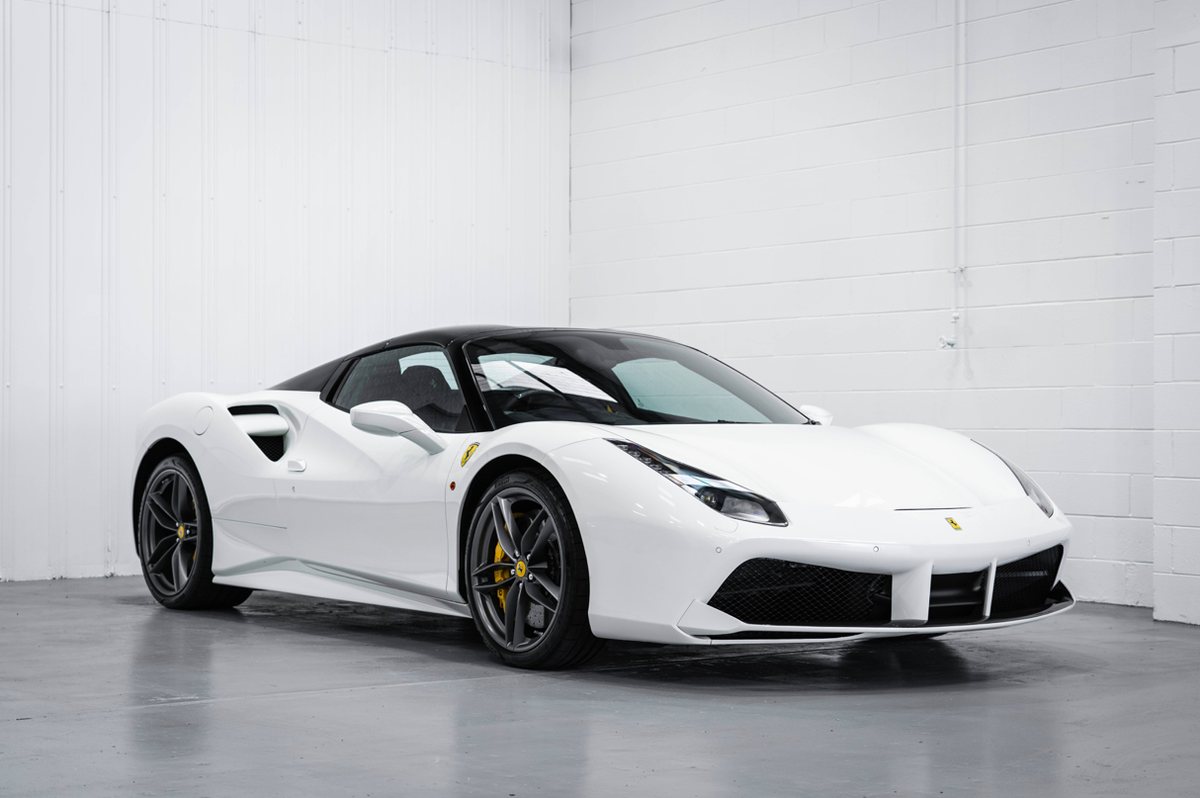 Ferrari 488 Spider in Bianco Avus, front three-quarter view